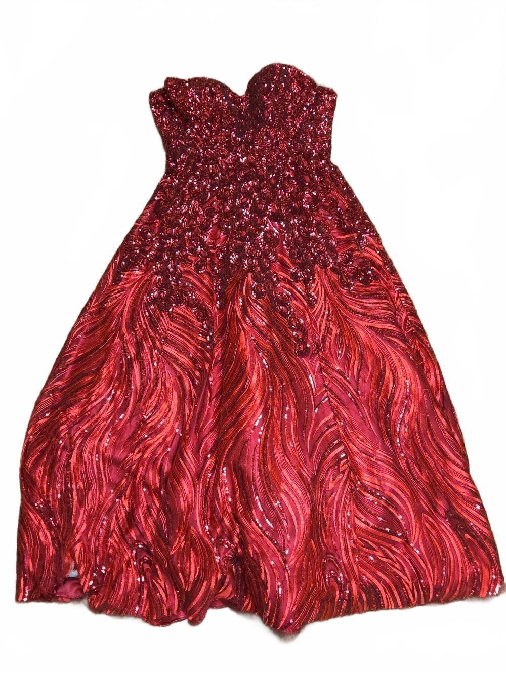 Royal Queen Collection | Strapless Red Sequin Evening Gown | 10